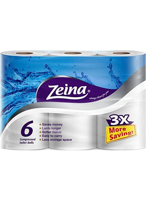 Zeina Toilet Compressed Tissue 6 Rolls, Blue