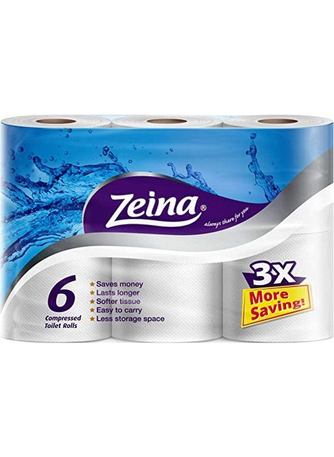 Zeina Toilet Compressed Tissue 6 Rolls, Blue