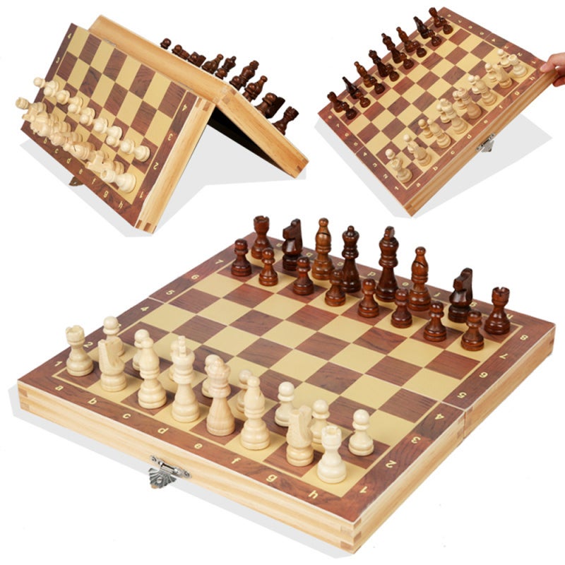 Magnetic Chess Set 34x34cm Solid Wood Construction - Folding Locking Design Parent-Child Toy for Family Indoor Outdoor Play - Image 2