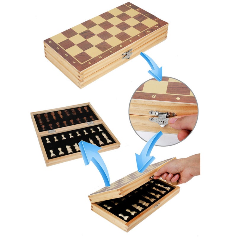 Magnetic Chess Set 34x34cm Solid Wood Construction - Folding Locking Design Parent-Child Toy for Family Indoor Outdoor Play - Image 3