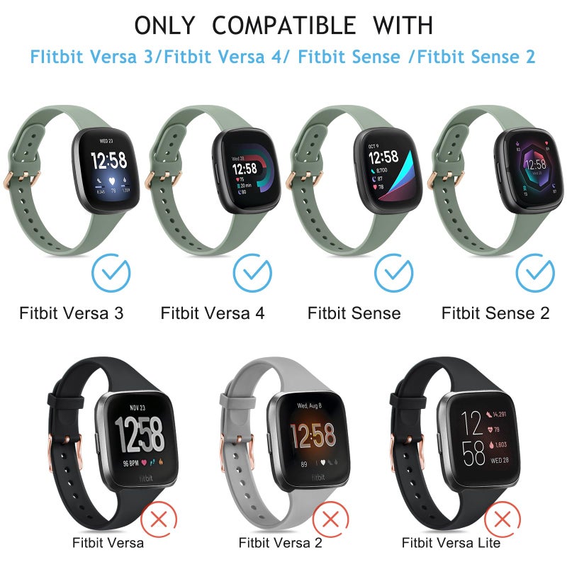 Tobfit Slim Silicone Bands Compatible with Fitbit Versa 4 / Fitbit Sense 2 & Fitbit Versa 3 / Fitbit Sense, Sport Straps Replacement Wristbands for Women Men (Black/Starlight/Abyss Blue/Sage Green) - Image 2