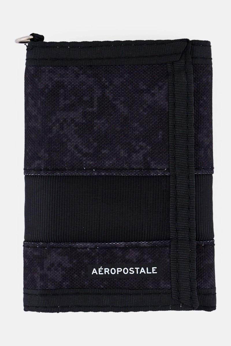 Aeropostale محفظة ثلاثية الطيات للرجال بشعار العلامة التجارية، سوداء - Image 1