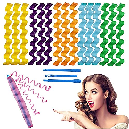 WHISKET Heatless Waves Curlers Spiral Kit, Styling Hooks for Versatile Hairstyles, No Heat Rollers with Hooks for Long Hairstyles (7, hair waving) - Image 1