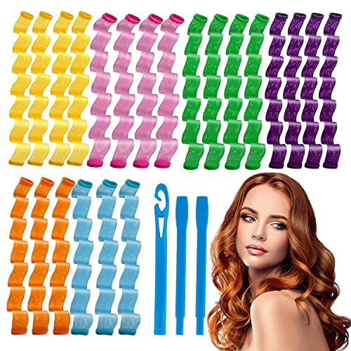 WHISKET Heatless Waves Curlers Spiral Kit, Styling Hooks for Versatile Hairstyles, No Heat Rollers with Hooks for Long Hairstyles (7, hair waving) - Image 3