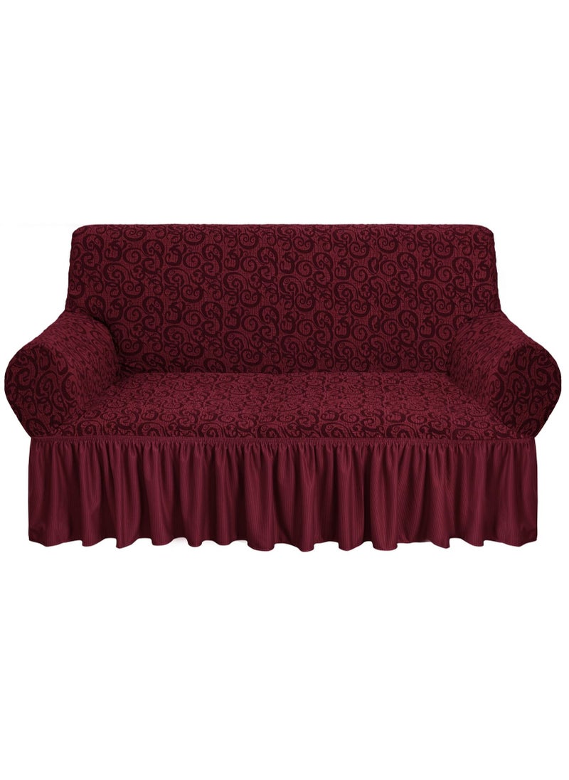 Fabienne Jacquard Fabric Stretchable Two Seater Sofa Cover Maroon  - Image 1