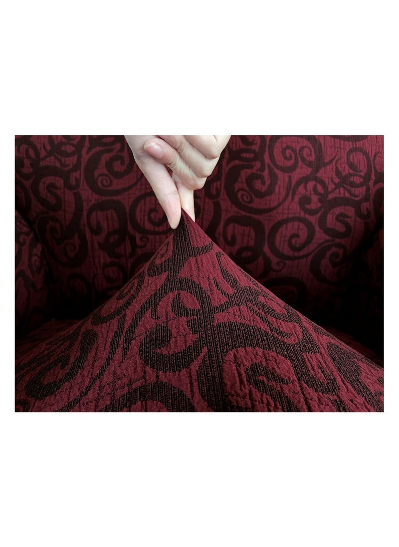 Fabienne Jacquard Fabric Stretchable Two Seater Sofa Cover Maroon  - Image 3