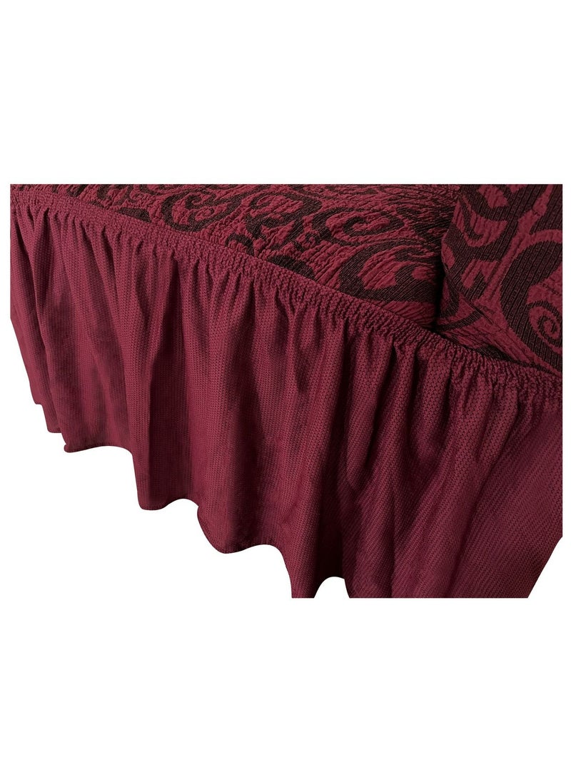 Fabienne Jacquard Fabric Stretchable Two Seater Sofa Cover Maroon  - Image 5