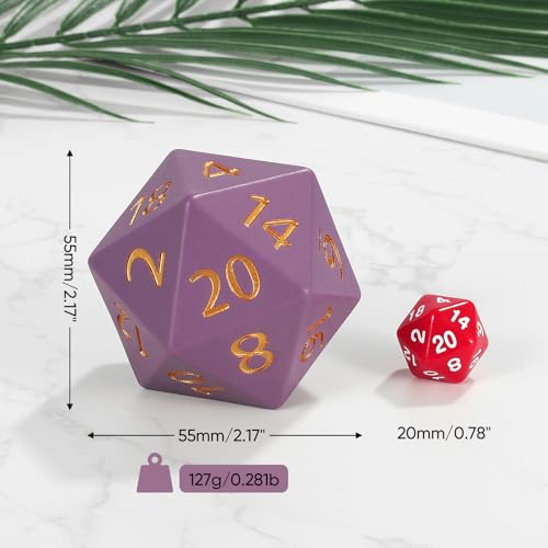 CSITORWWE 55mm Giant D20 Dice20 Sided Resin Dice with Velvet Pouch Titan Polyhedral Dice for TTRPG Tabletop GamingDungeon MastersRPG AdventuresDark Purple - Image 5