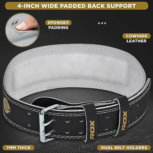 RDX Weight Lifting Belt Gym Fitness Cowhide Leather 4 6 Padded Lumbar Back Support 10 Adjustable Holes Weightlifting Powerlifting Bodybuilding Deadlift Squat Workout Strength Training Men Women - Image 3