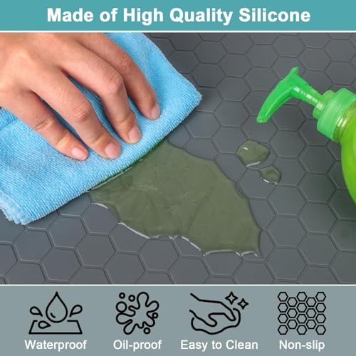 MECHEER Waterproof Under Sink Mat, 28" x 19" Silicone Under Sink Mats for Kitchen, Under Kitchen Sink Mats and Protector Mat, Sink Cabinet Protector Mats for Bathroom, Gray - Image 3