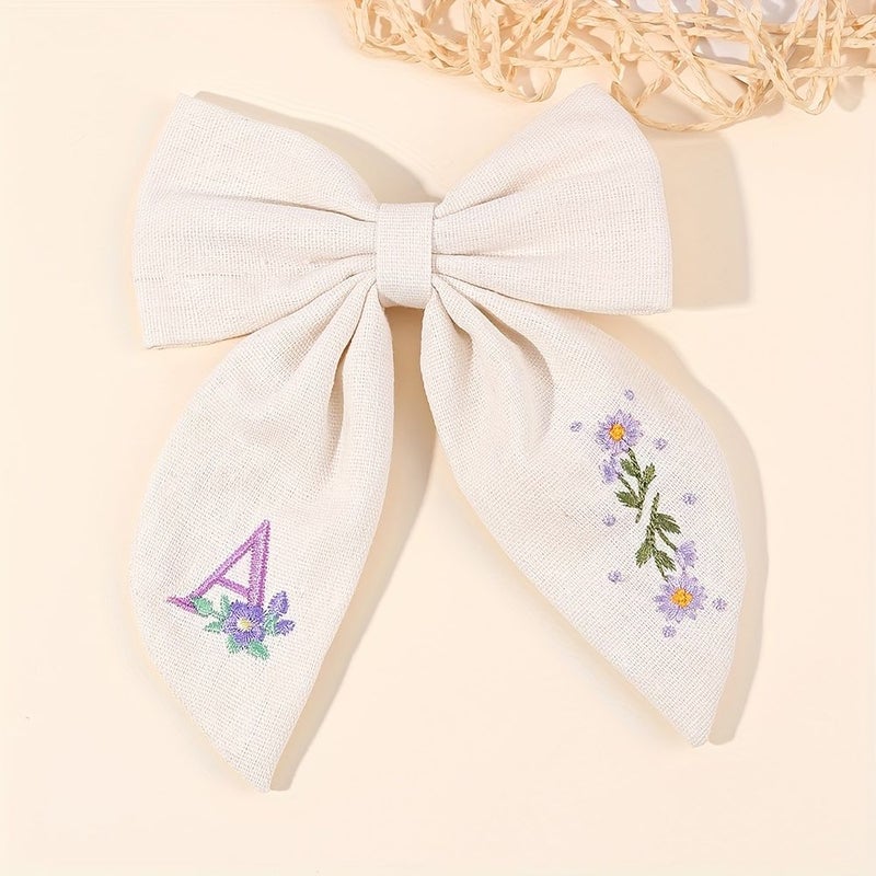 C Pattern Embroidery Letter Bow Hair Clips Polyester Barrettes Minimalist Hair Accessories Daily Use - Image 1