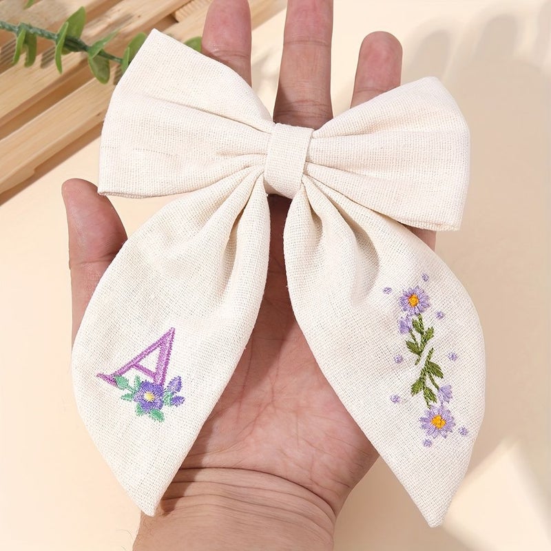 C Pattern Embroidery Letter Bow Hair Clips Polyester Barrettes Minimalist Hair Accessories Daily Use - Image 5