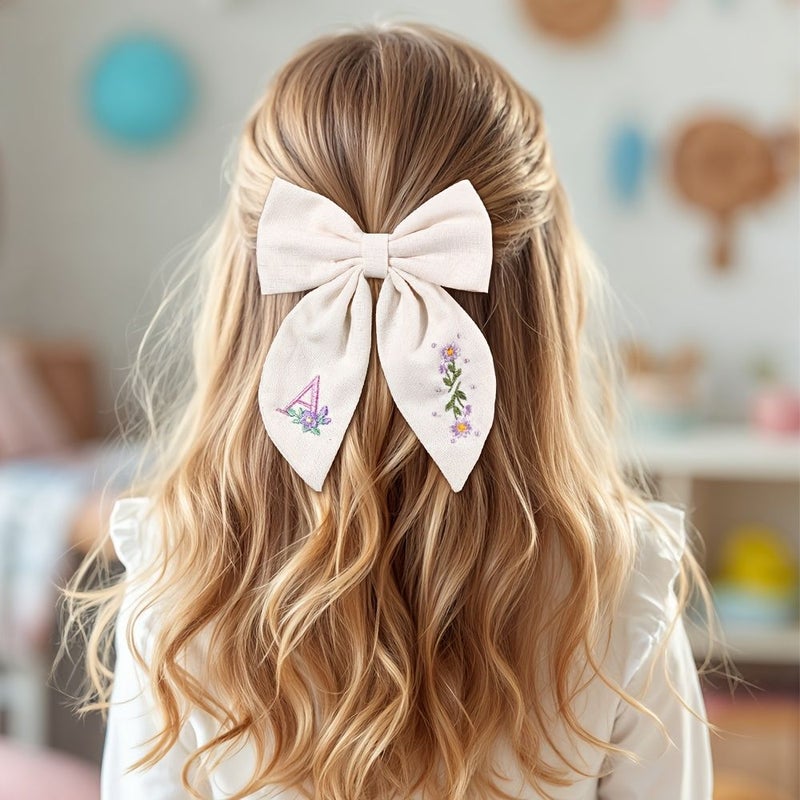 C Pattern Embroidery Letter Bow Hair Clips Polyester Barrettes Minimalist Hair Accessories Daily Use - Image 3