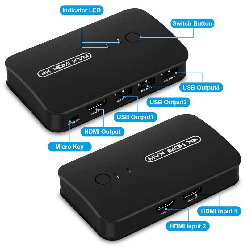 DGODRT HDMI USB KVM Switch Selector For 2 Computers Share Keyboard Mouse Printer And One HD 4K Monitor, 2 KVM Cables Included - Image 3