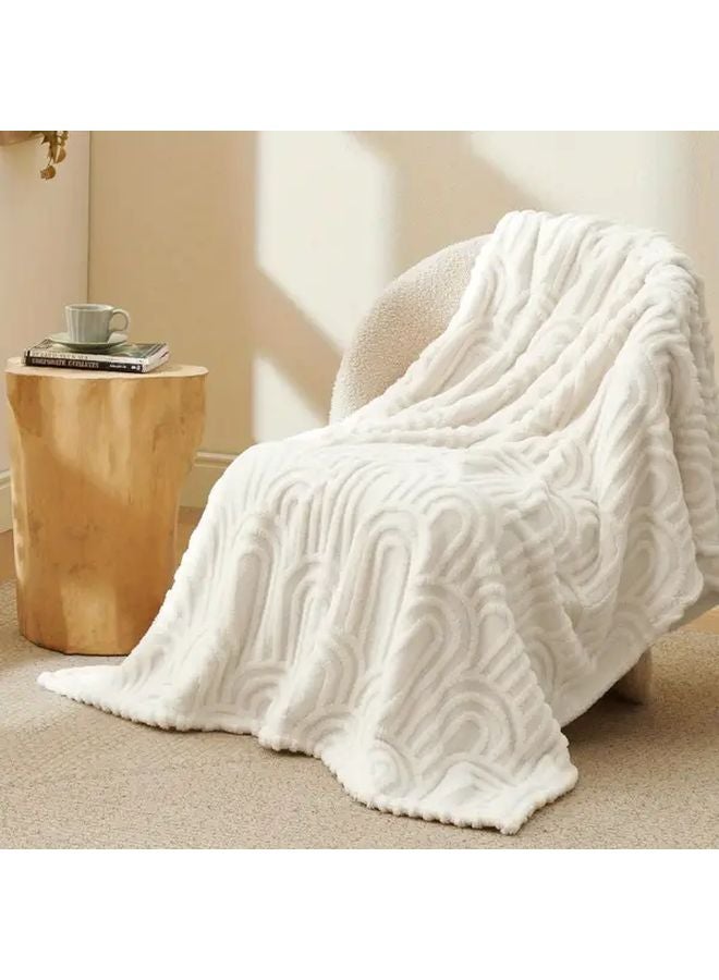 White Boho Fleece Throw Blanket 78 74x90 55 Inch Soft Lightweight Cozy All Season - Image 1