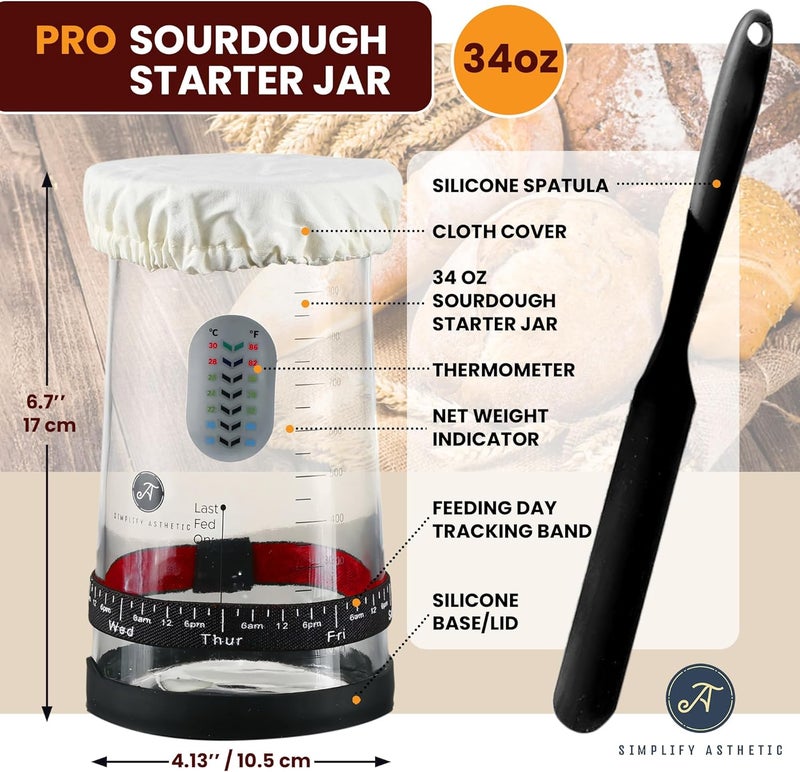 SIMPLIFY ASTHETIC Sourdough Starter Kit with 35oz Jar, 2 Cotton Rope Proofing Baskets (9" round & 10" oval), Recipe Book,Thermometer, Bread Lame, Silicone Spatula & Bread Bag - Complete Sourdough Baking Supplies &Tools - Image 5