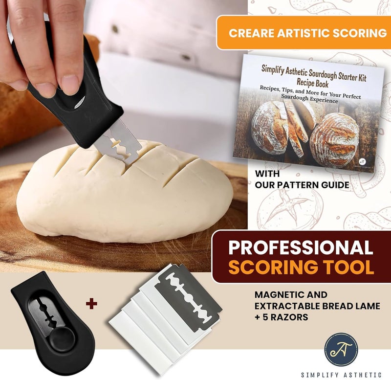 SIMPLIFY ASTHETIC Sourdough Starter Kit with 35oz Jar, 2 Cotton Rope Proofing Baskets (9" round & 10" oval), Recipe Book,Thermometer, Bread Lame, Silicone Spatula & Bread Bag - Complete Sourdough Baking Supplies &Tools - Image 4