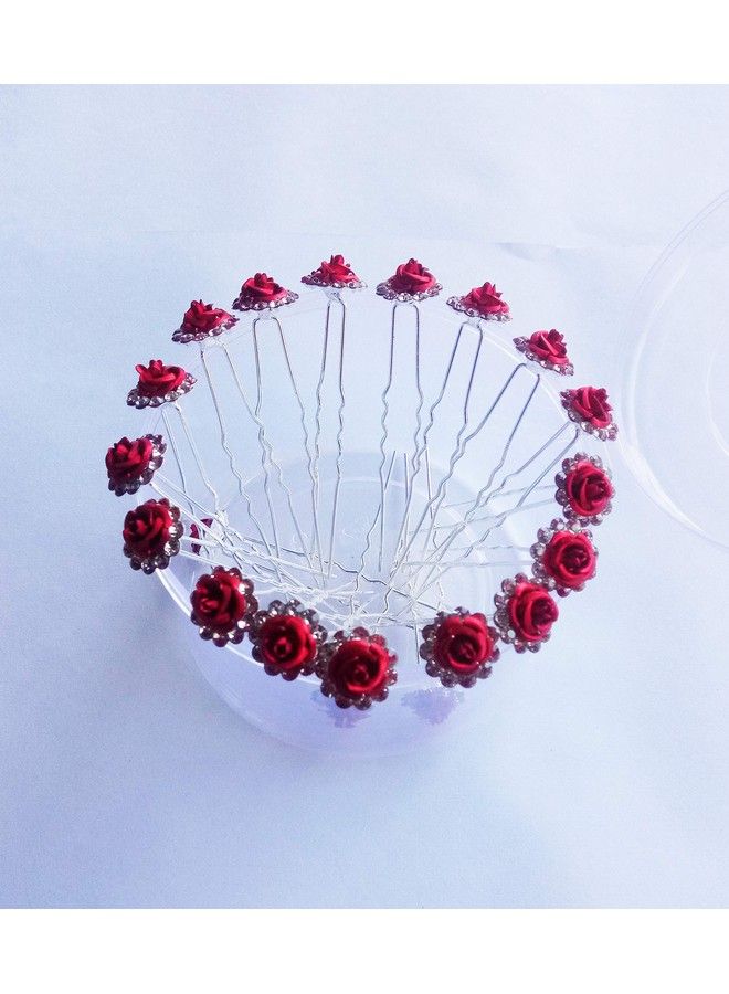 Foreign Holics Imported Flower Crystal Rhinestone With Red Flower Juda Pinhair Pins Multicolor (12 Pcs) - Image 4