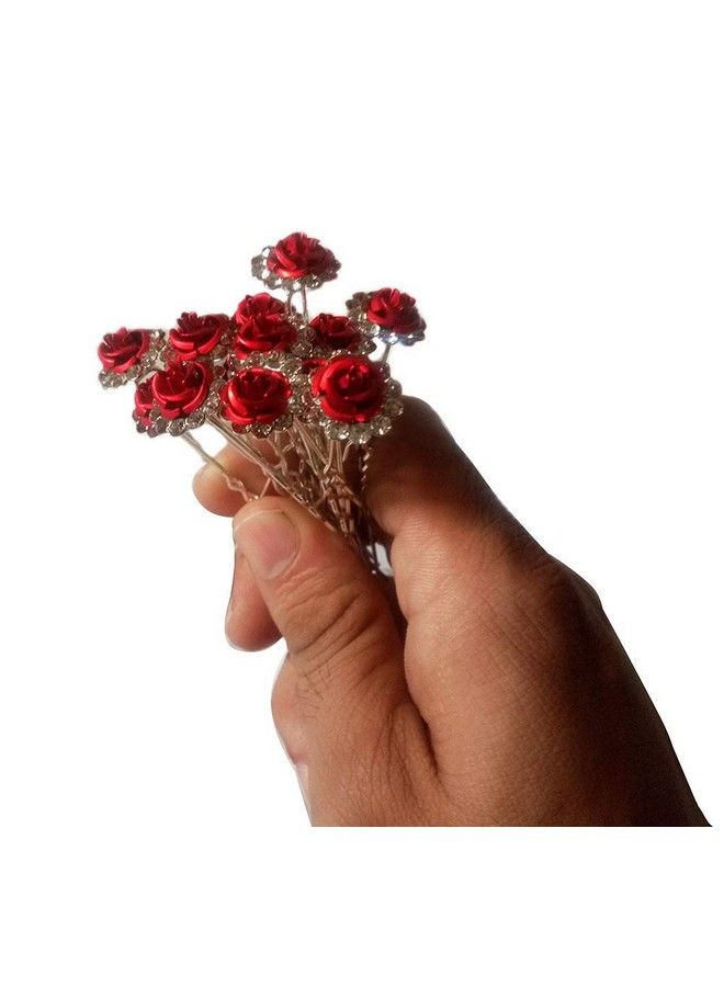 Foreign Holics Imported Flower Crystal Rhinestone With Red Flower Juda Pinhair Pins Multicolor (12 Pcs) - Image 3