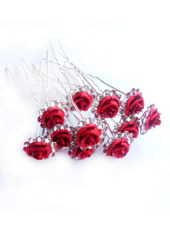 Foreign Holics Imported Flower Crystal Rhinestone With Red Flower Juda Pinhair Pins Multicolor (12 Pcs) - Image 5