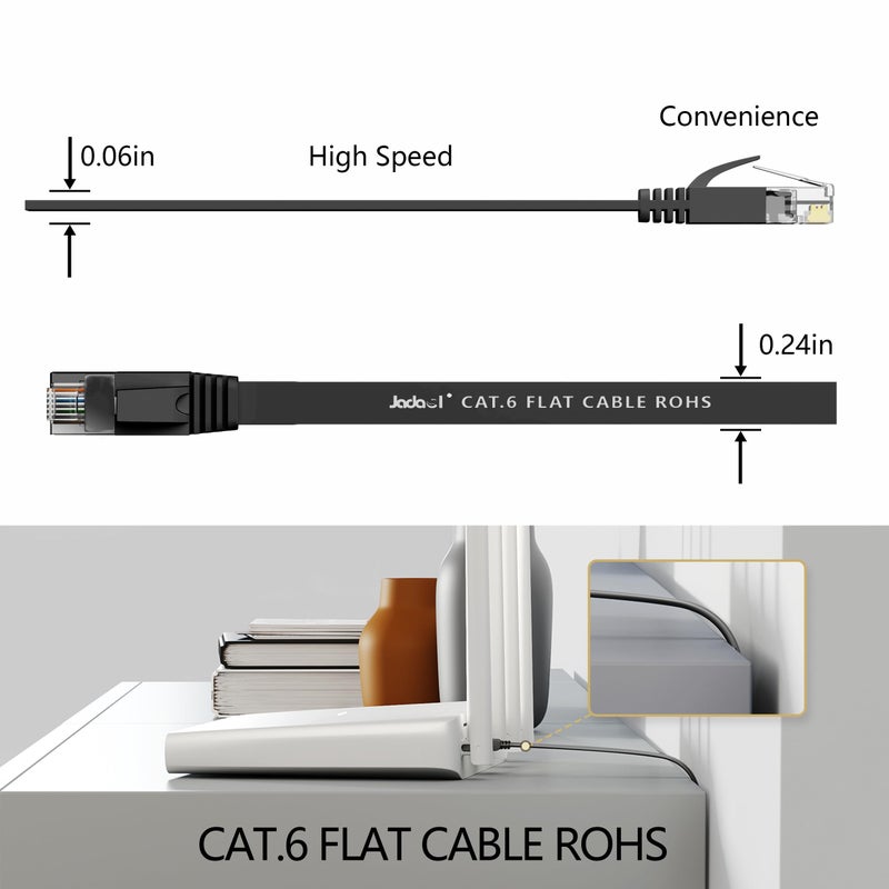 Jadaol Cat 6 Ethernet Cable 50 ft, Outdoor & Indoor, 10Gbps Support Cat8 Cat7 Network, Heavy Duty Flat Internet LAN Patch Cord, Fast Speed Weatherproof Cable with Clips for Router, Modem, PS4/5, Xbox, Black - Image 4