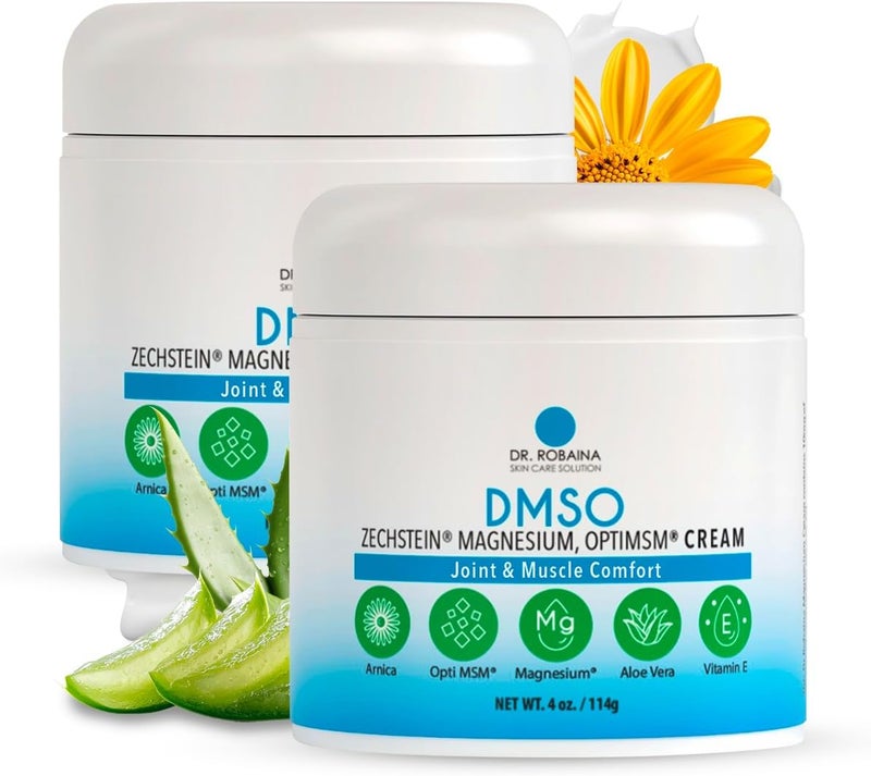 dr robaina كريم د. روباينا DMSO 999 درجة صيدلانية نقية تركيبة تخفيف البشرة مع مغنيسيوم زكشتاين أرنيكا صبار فيتامين E راحة العضلات والمفاصل 4 أونصات صنع في الولايات المتحدة - Image 1