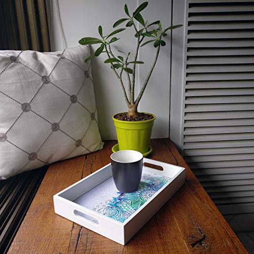 BRAHMA DESIGN Serving Tray | Abstract Flowers Design with White Border | Rectangular 8" x 12" Wooden Tray for Serving | Tray for Decoration with Cut-Out Handles - Image 5