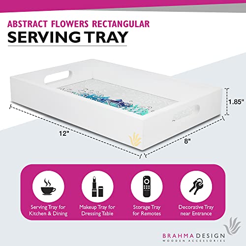 BRAHMA DESIGN Serving Tray | Abstract Flowers Design with White Border | Rectangular 8" x 12" Wooden Tray for Serving | Tray for Decoration with Cut-Out Handles - Image 2