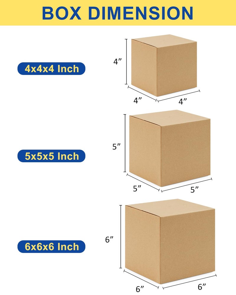 Poever Assorted-Sizes-Shipping-Boxes-45-Pack: 4x4x4 & 5x5x5 & 6x6x6 Small-Shipping-Boxes-Mailers, Brown Corrugated-Cardboard-Boxes-for-Packing-Small-Business Mailing - Image 2