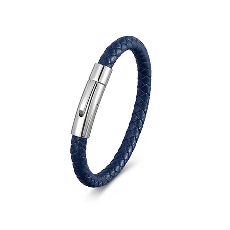 Amber European and American Best-Selling Leather Bracelets Stainless Steel Snap Men's Braided Leather Bracelets Wholesale Manufacturers - Image 1