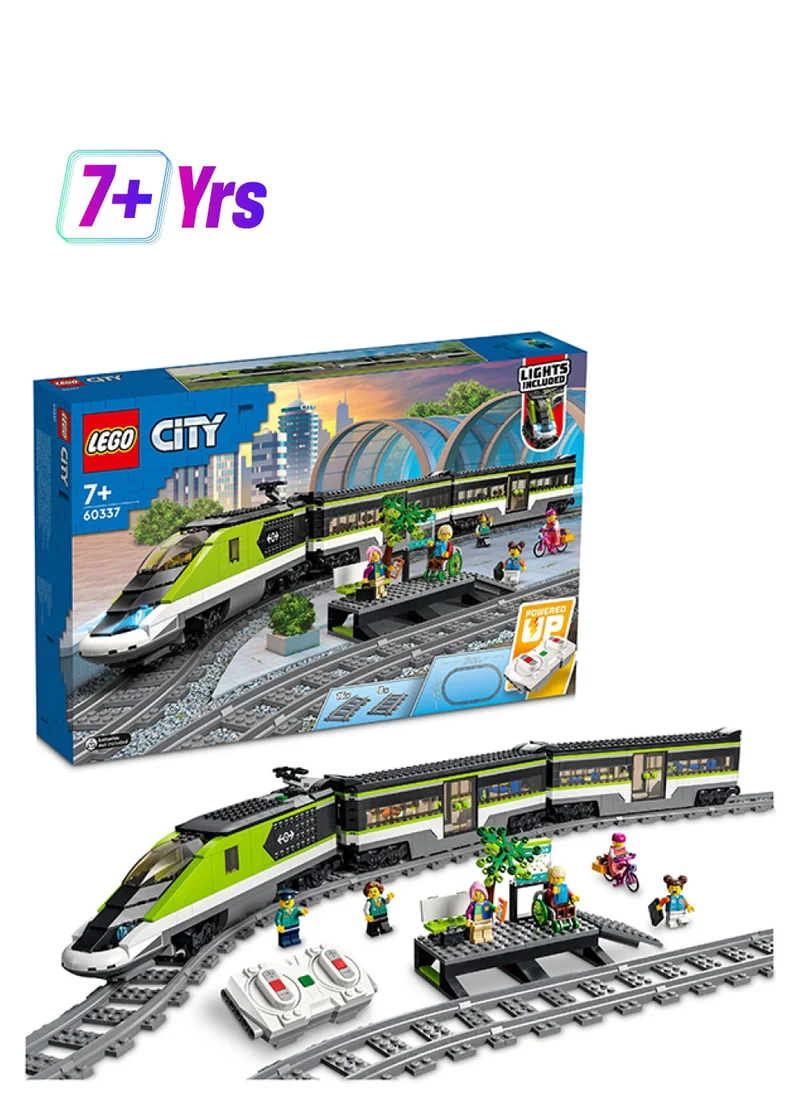 LEGO City Express Passenger Train 60337 Building Kit For Ages 7+; Includes A Toy Bullet Locomotive With Working Headlights, Restaurant Car, Passenger Coach, 24 Track Pieces, Platform And 6 Minifigures (764 Pieces)