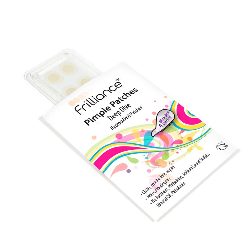 Frilliance Microdart Hydrocolloid Acne Pimple Patches for Zits and Blemishes 4 count Spot Treatment Stickers for Face  Skin Vegan and Cruelty Free Deep Dive Micro Darts