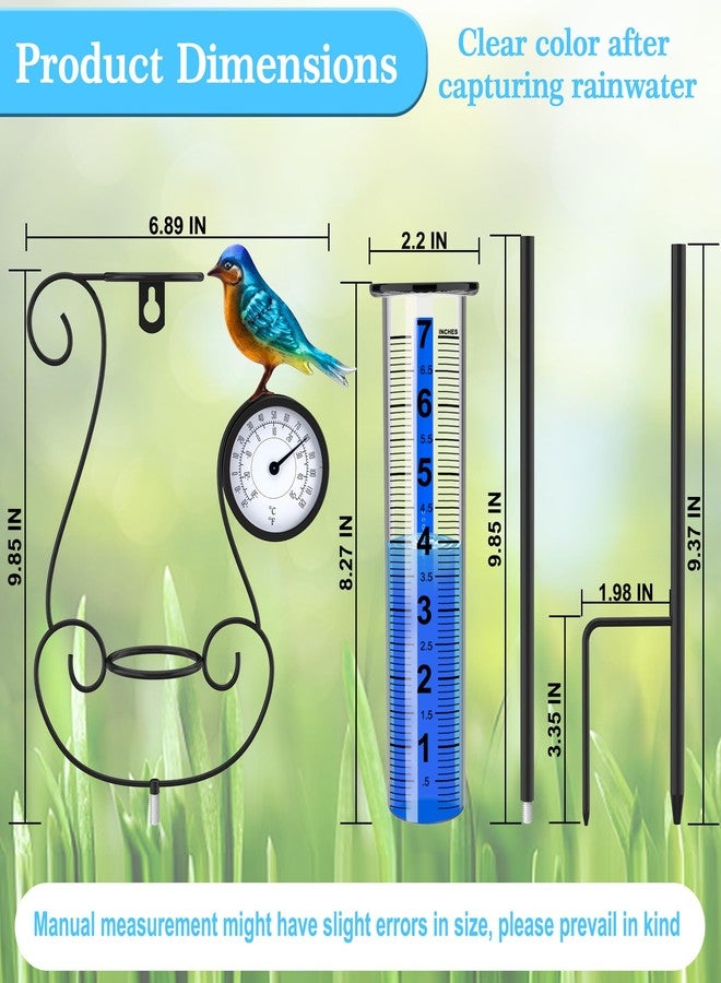 Rose Manor Outdoor Rain Gauge, Large Color Digital Rain Gauge with Metal Hummingbird and Temperature & Hygrometer, Height Adjustable, Large Capacity, for Garden, Deck, Lawn, Patio, Farm - Image 2
