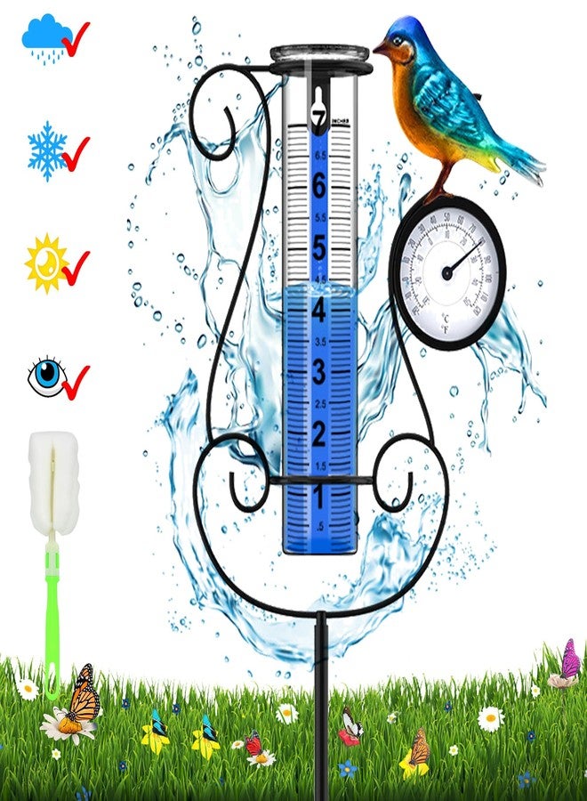 Rose Manor Outdoor Rain Gauge, Large Color Digital Rain Gauge with Metal Hummingbird and Temperature & Hygrometer, Height Adjustable, Large Capacity, for Garden, Deck, Lawn, Patio, Farm - Image 1