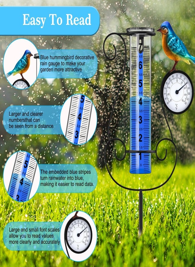 Rose Manor Outdoor Rain Gauge, Large Color Digital Rain Gauge with Metal Hummingbird and Temperature & Hygrometer, Height Adjustable, Large Capacity, for Garden, Deck, Lawn, Patio, Farm - Image 3