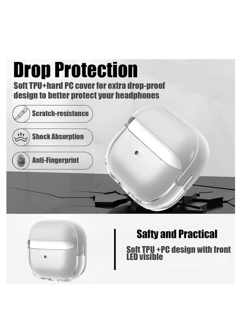 ماركة غير محددة - حافظة غطاء سماعة الأذن لأجهزة Airpods الجيل الرابع، حافظة صلبة لحماية الجسم بالكامل من الصدمات من الدرجة العسكرية، تدعم الشحن اللاسلكي مع سلسلة مفاتيح، غطاء مغناطيسي، مصباح LED أمامي مرئي (أبيض) - Image 1
