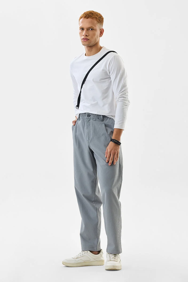 سنيتش Grey Textured Regular Fit Casual Trousers