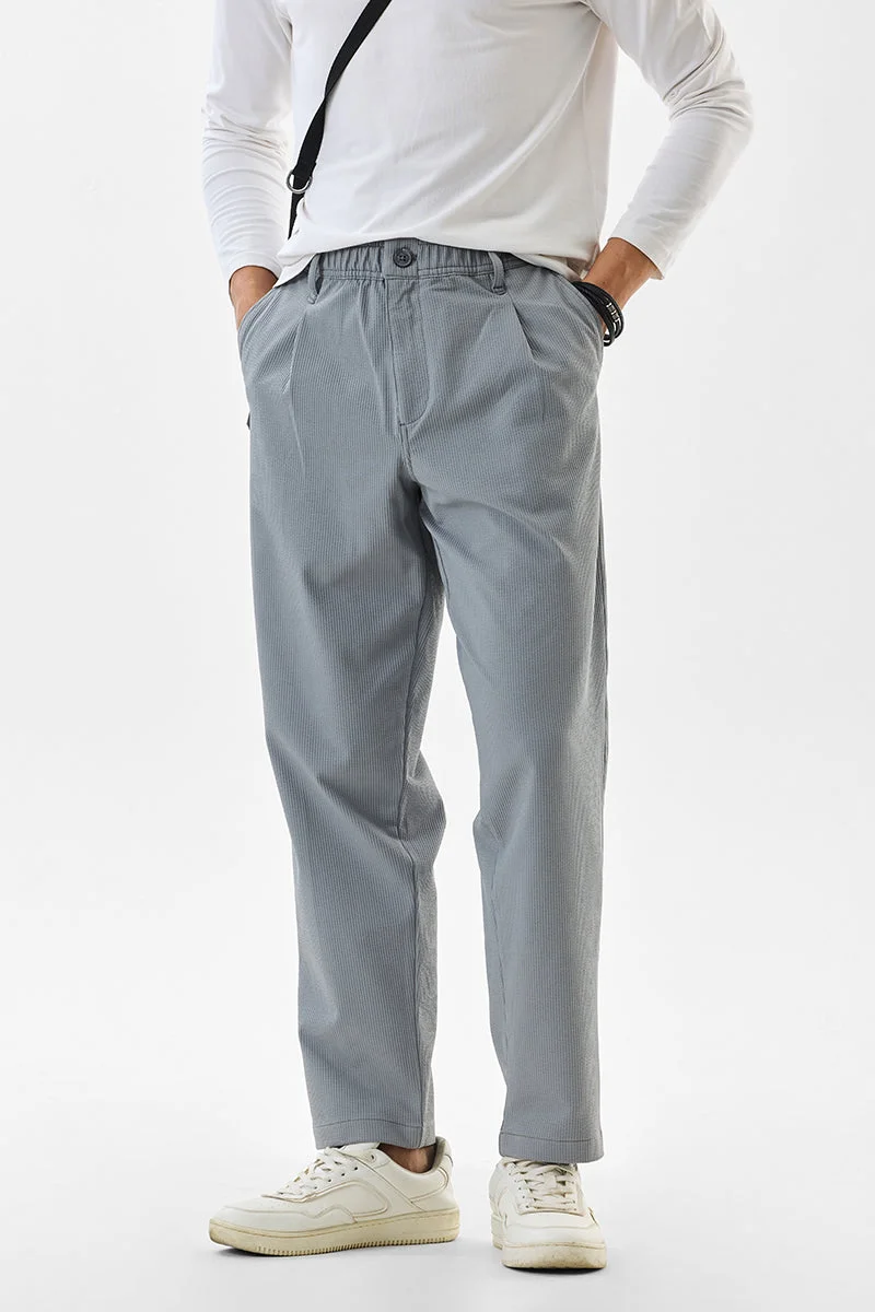 سنيتش Grey Textured Regular Fit Casual Trousers