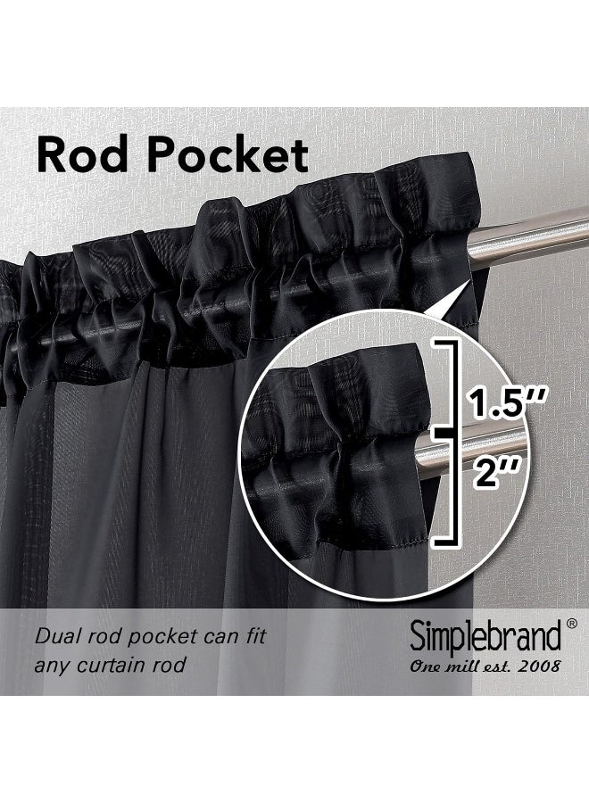 SimpleBrand Simplebrand Black Valances 14 Inches Long for Living Room Pocket 2 Panel Light Filtering Sheer Translucent Valence Toppers for Window Kitchen Bathroom Bedroom 42x14 Inch Length  - Image 2