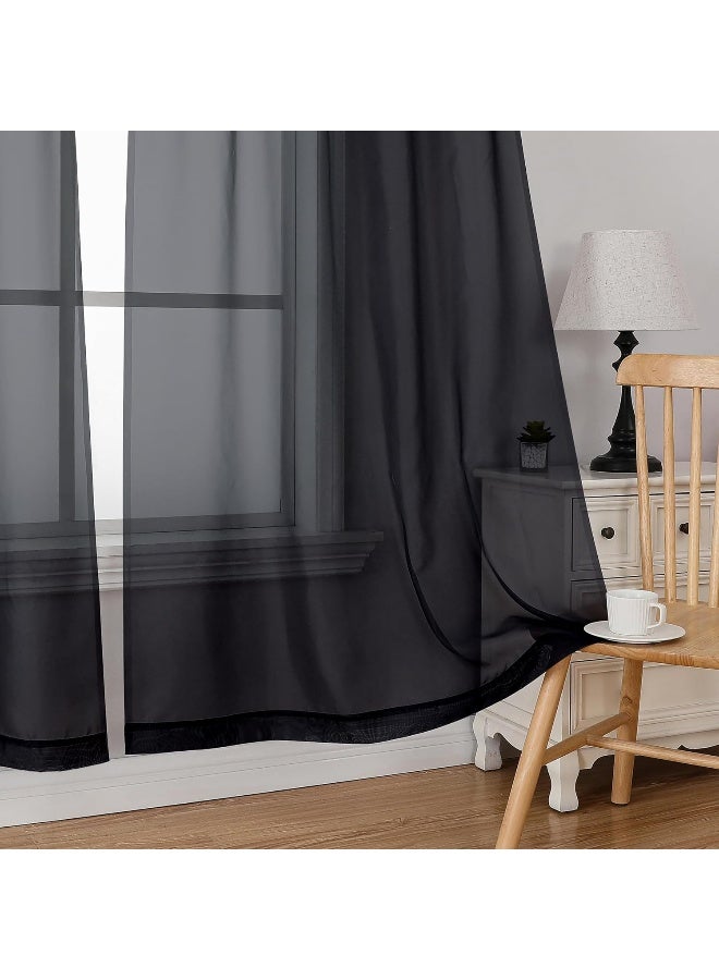 SimpleBrand Simplebrand Black Valances 14 Inches Long for Living Room Pocket 2 Panel Light Filtering Sheer Translucent Valence Toppers for Window Kitchen Bathroom Bedroom 42x14 Inch Length  - Image 4