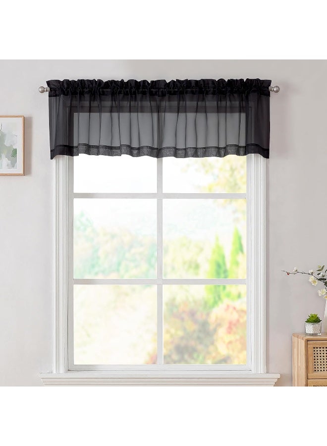 SimpleBrand Simplebrand Black Valances 14 Inches Long for Living Room Pocket 2 Panel Light Filtering Sheer Translucent Valence Toppers for Window Kitchen Bathroom Bedroom 42x14 Inch Length  - Image 1