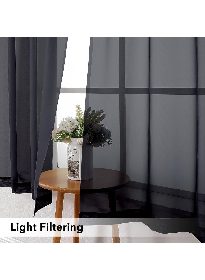 SimpleBrand Simplebrand Black Valances 14 Inches Long for Living Room Pocket 2 Panel Light Filtering Sheer Translucent Valence Toppers for Window Kitchen Bathroom Bedroom 42x14 Inch Length  - Image 3