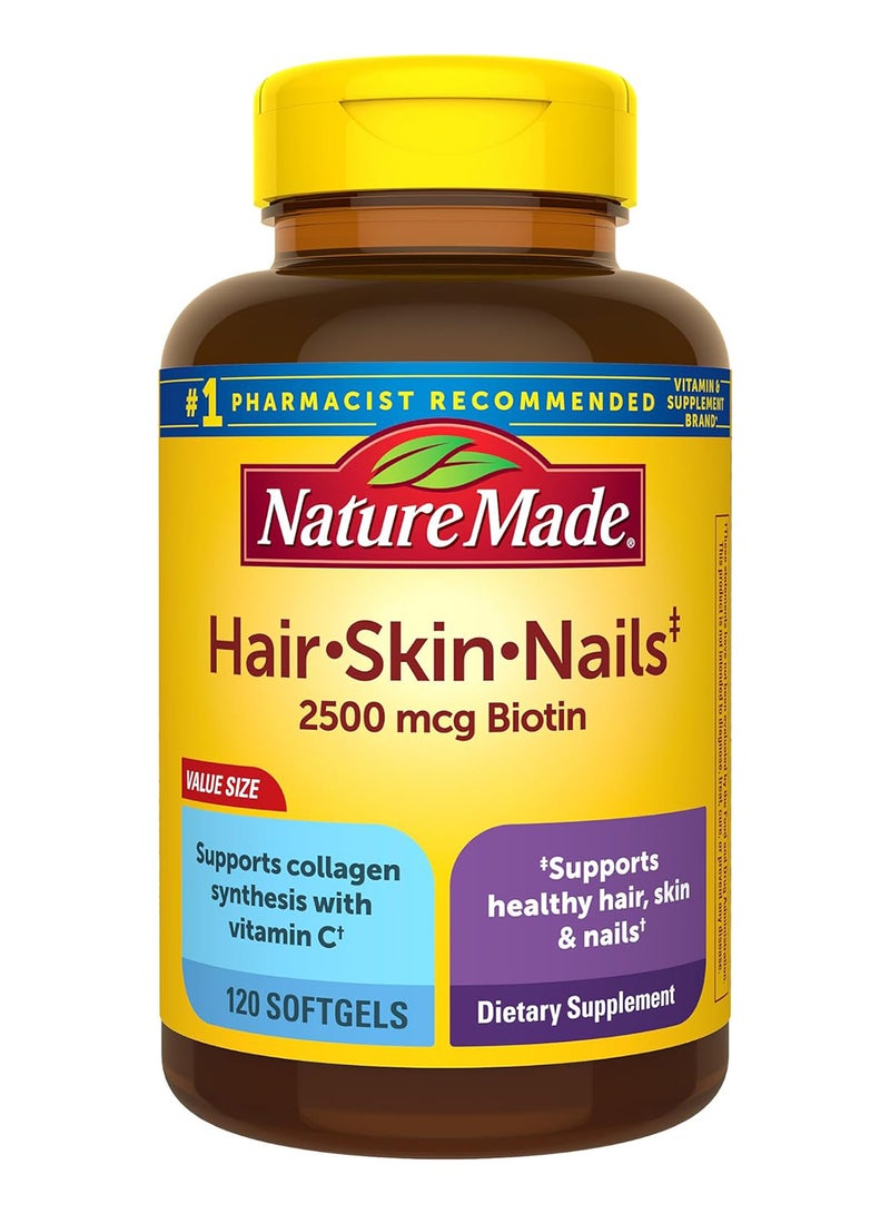Nature Made Hair Skin And Nails With Biotin 2500 Mcg Dietary Supplement For Healthy Hair Skin And Nails Support 120 Softgels 120 Day Supply - Image 1