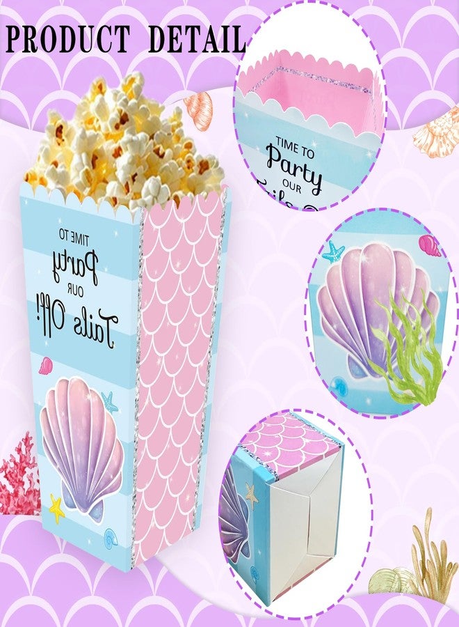 MOAXMOA 24 PCS Mermaid Popcorn Boxes, Mermaid Treat Boxes Candy Cookie Holder Container for Mermaid Birthday Themed Baby Shower Wedding Party Favors Supplies Dessert Decorations - Image 3