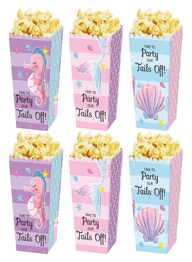 MOAXMOA 24 PCS Mermaid Popcorn Boxes, Mermaid Treat Boxes Candy Cookie Holder Container for Mermaid Birthday Themed Baby Shower Wedding Party Favors Supplies Dessert Decorations - Image 1