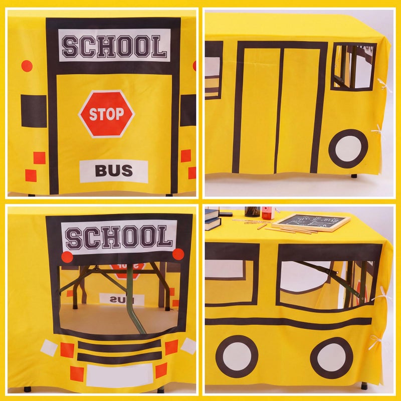 Oudain 10ft x 7.5ft Large Playhouse Table Cloth Table Fort Tent Cover Playhouse Indoor Outdoor Tablecloth for Birthday Party Playground Play Accessory (Yellow Color, School Bus Style) - Image 3
