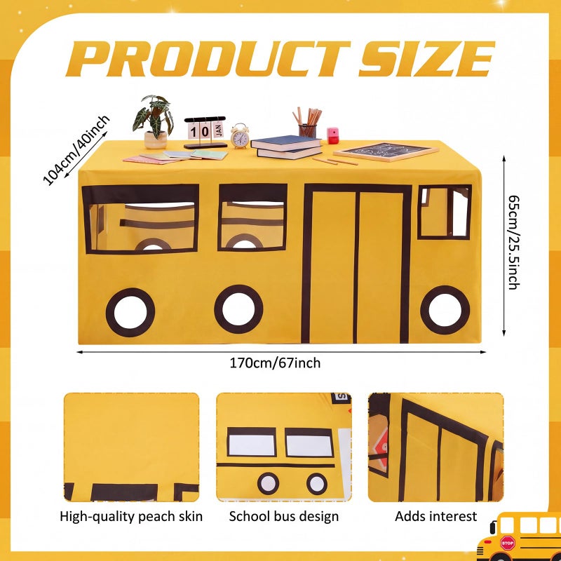 Oudain 10ft x 7.5ft Large Playhouse Table Cloth Table Fort Tent Cover Playhouse Indoor Outdoor Tablecloth for Birthday Party Playground Play Accessory (Yellow Color, School Bus Style) - Image 2