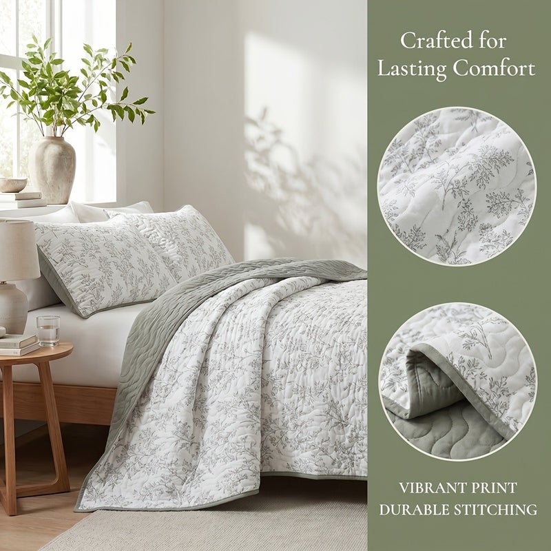 3pcs Soft Quilt Bedspread Suitable for Twin/Full/Queen/King Size Bed - Leaf Embossed Bedspread with Skin-Friendly Comfortable All-Season Blanket, Machine Washable Bedding for Home, Hotel, Guest Room, Sofa Decoration (No Fillers Listed) - Image 2