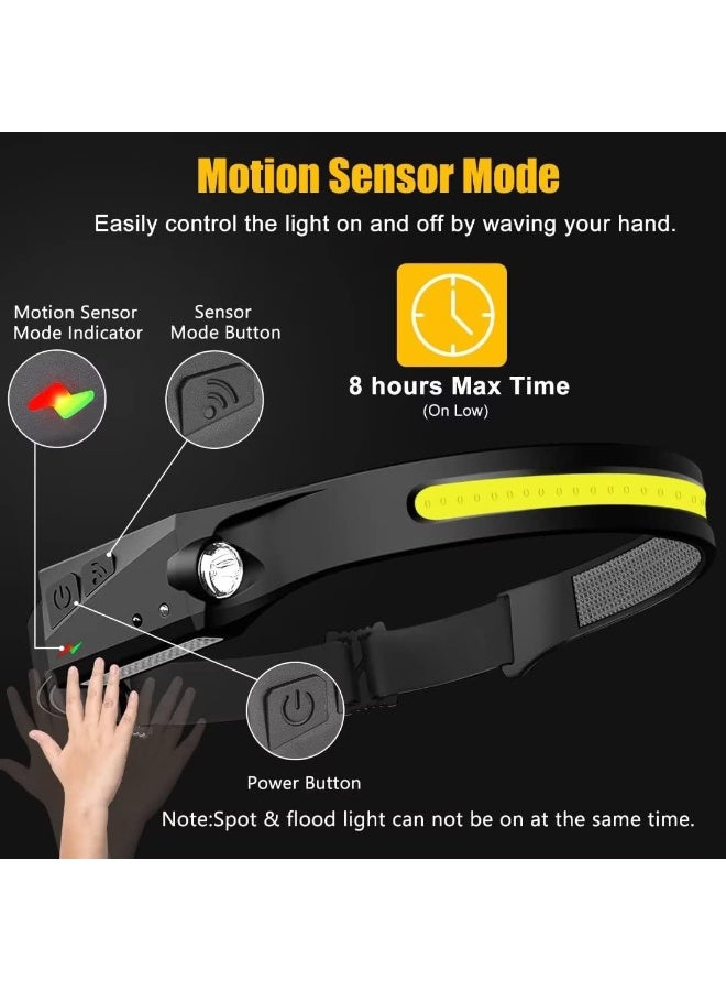 كيو المصابيح الأمامية قابلة لإعادة الشحن، مصباح رأس عريض 230 درجة مزود بمستشعر الحركة للبالغين -ملحقات التخييم ترس، ضوء رأس مقاوم للماء مصباح وميض للمشي والجري والإصلاح والصيد وركوب الدراجات - Image 3