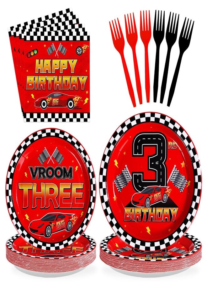 Grencian 96Pcs Red Racing Car 3rd Birthday Party Decorations Supplies Hot Car Plates and Napkins Racing Themed Disposable Tableware Set for 3 years old Boys Transportation Birthday Party Serve 24 - Image 1